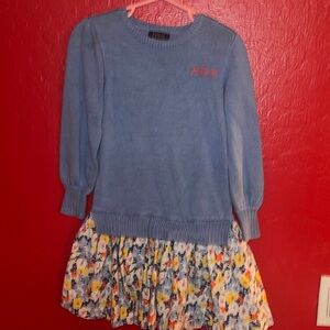 Blue Sweater Dress with Floral Skirt